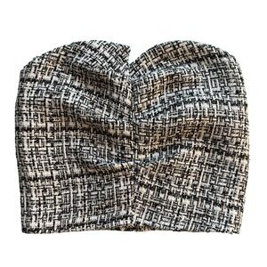 Yibo Black and White Tweed Strapless Bandeau Size S Neutral Minimalist Modern